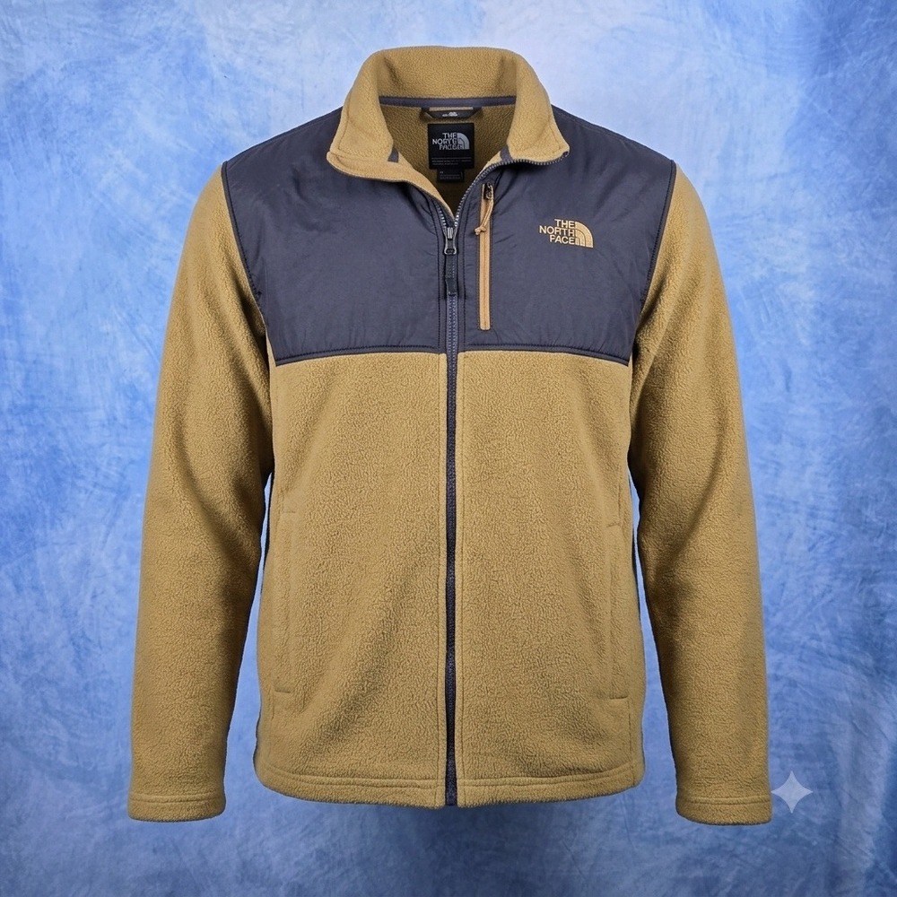 The North Face Mens Full Zip Fleece Jacket Tan Charcoal Large Denali Style